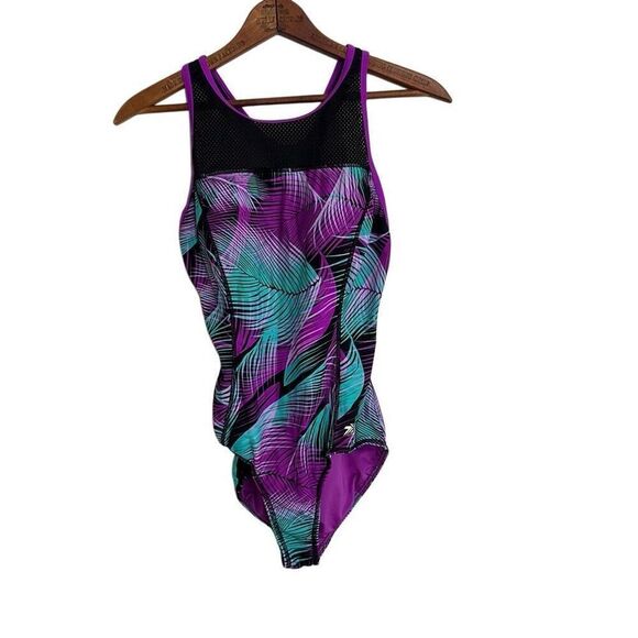 ZeroXposur Tickle High Neck Mesh Racerback One Piece Swimsuit Purple 8 - Picture 1 of 7